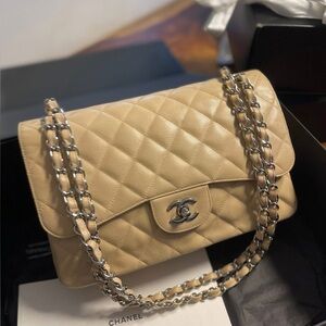 Chanel Beige Quilted Leather Shoulder Bag